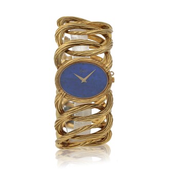 View 1 of Lot 465: Ref. 9852 D65  Yellow gold wristwatch with lapis lazuli dial   Circa 1970