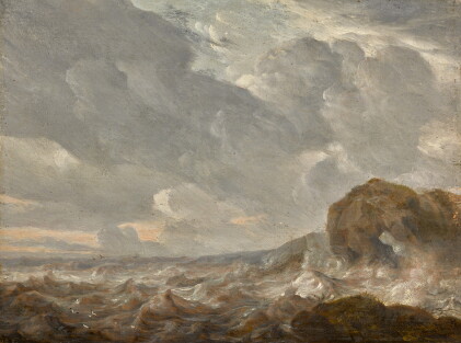 Catalog image of claes claesz. wou | a rocky coast in a storm