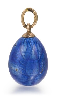View 1 of Lot 36: Zodiac: a rare jewelled gold and guilloché enamel egg pendant, workmaster Nikolai Chernokov, probably for Bolin, St Petersburg, circa 1900