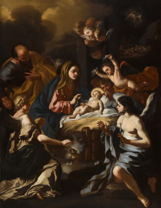 Catalog image of The Christ Child in the manger adored by angels