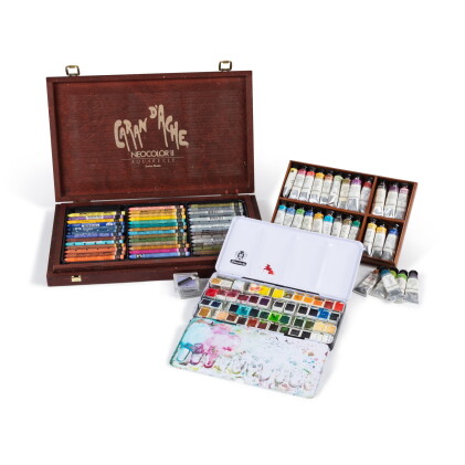 Catalog image of A Wooden Box of Caran d'Ache colored pencils with Karl Lagerfeld's stickers | E…