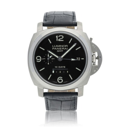 Catalog image of Luminor, Ref. PAM00317 Stainless steel dual time zone wristwatch with date, day…