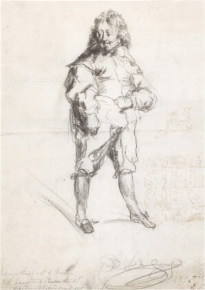Catalog image of Recto: Study of a man with his hand on his waist, possibly William of Orange Ve…