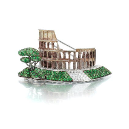 Catalog image of Emerald and diamond brooch (Spilla in smeraldi e diamanti)