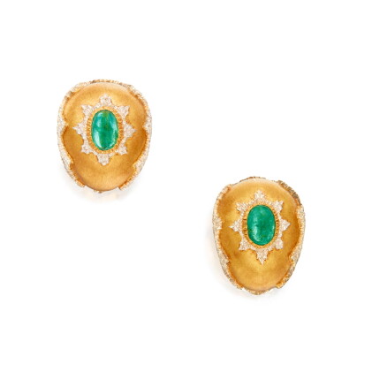 Catalog image of buccellati | pair of gold and emerald earclips