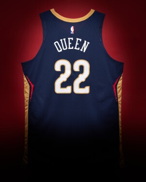 View 1 of Lot 10: Derik Queen New Orleans Pelicans 2025-2026 Game Worn Icon Edition Jersey | First Career 30-Point Game | All-Rookie Second Team