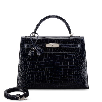 View 1 of Lot 548: Bleu Marine Shiny Porosus Crocodile Kelly 32 Sellier Palladium Hardware, 2012