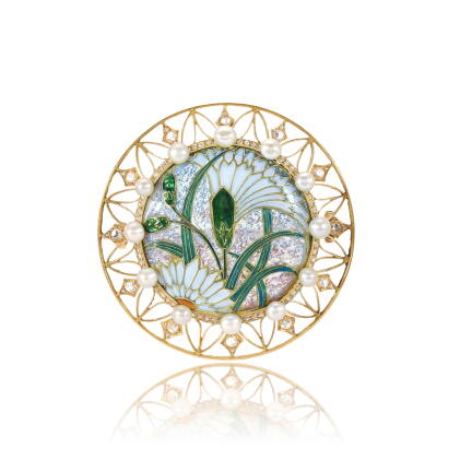 Catalog image of Enamel, seed pearl and diamond brooch, circa 1900 and later