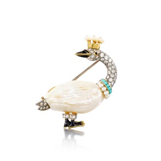 View 1 of Lot 2823: Pearl, Enamel and Diamond Brooch | 珍珠 配 琺瑯彩 及 鑽石 胸針