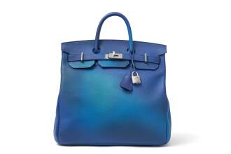 View 1 of Lot 22: Bleu Nuit and Violet Togo Haut a Courroies 40 Cosmos Brushed Silver Hardware, 2020