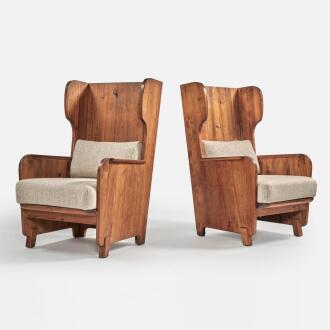 View 1 of Lot 373: Pair of "Lovö" High-Back Armchairs