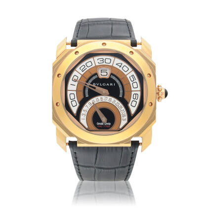 Catalog image of Gérald Genta Octo Bi-retro, Ref. BGOP43BGLDBR Pink gold jumping hours wristwatc…