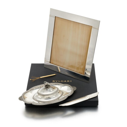 Catalog image of Frame, paper knife, cocktail shaker, Bulgari and inkwell, Garrard (Cornice, tag…