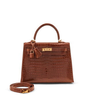 View 1 of Lot 119:  Miel Shiny Porosus Crocodile Kelly 25 Sellier Gold Hardware, 2002