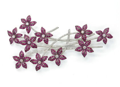 Catalog image of ruby and diamond brooch, michele della valle