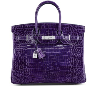 View 1 of Lot 593: Amethyst Shiny Porosus Crocodile Birkin 35 18K White Gold and Diamond Hardware, 2005