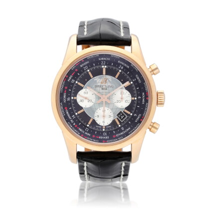 Catalog image of Breitling Transocean Chronograph Unitime reference RB0510 A pink gold automatic…