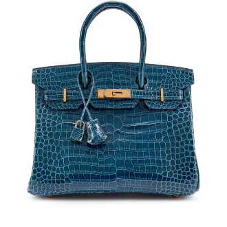 View 1 of Lot 5511: Bleu Roi Shiny Porosus Crocodile Birkin 30 Gold Hardware, 2003