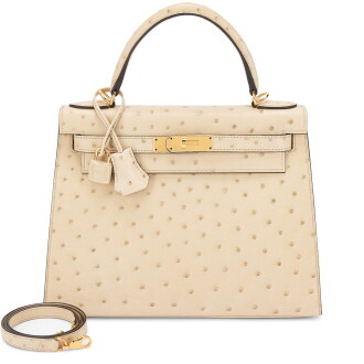 View 1 of Lot 502: Parchemin Ostrich Kelly 28 Sellier Gold Hardware, 2019