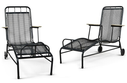 Catalog image of jean prouvé et jules leleu | a pair of reclining chaises longues for the sanato…