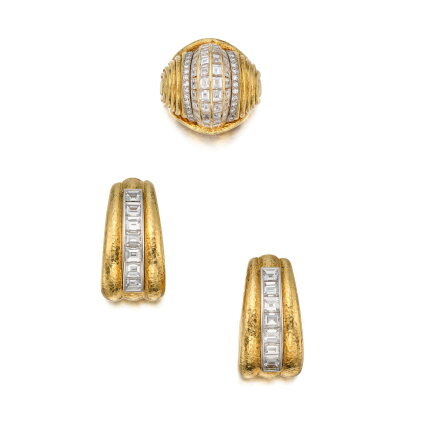 Catalog image of Gold and Diamond Ring and Pair of Earclips
