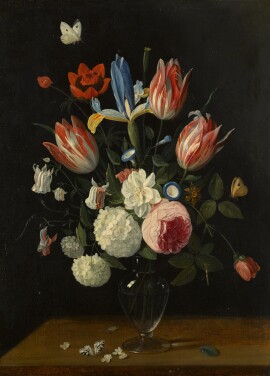 View 1 of Lot 18: A still life of spring flowers in a glass vase on a table | 《靜物：桌上玻璃瓶中的春日花卉》
