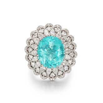 View 1 of Lot 2898: Paraíba-type Tourmaline and Diamond Ring | 帕拉伊巴碧璽 配 鑽石 戒指