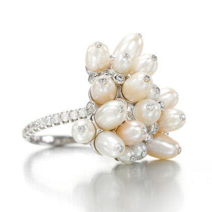 Catalog image of Cultured pearl and diamond ring, 'Tzigane'