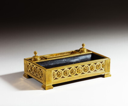 Catalog image of Encrier en poirier teinté noir, bois laqué et bronze doré d'époque Louis XVI, a…