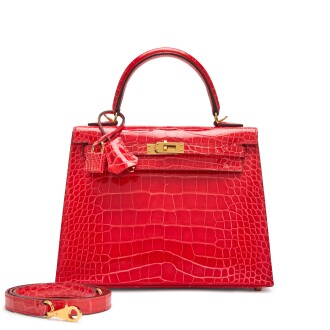 View 1 of Lot 97: Rouge de Coeur Shiny Alligator Kelly 25 Sellier Gold Hardware, 2023