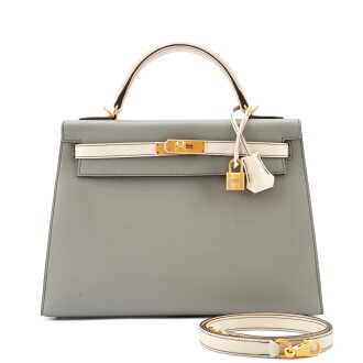 View 1 of Lot 158: Gris Mouette and Craie Epsom Kelly 32 Sellier HSS Brush Gold Hardware, 2016