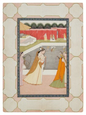 View 1 of Lot 393: A Prince and His Consort Strolling In a Garden, India, Guler, circa 1800-1810
