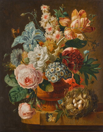 Catalog image of paul theodor van brussel | still life of roses, an iris, a tulip and other flow…