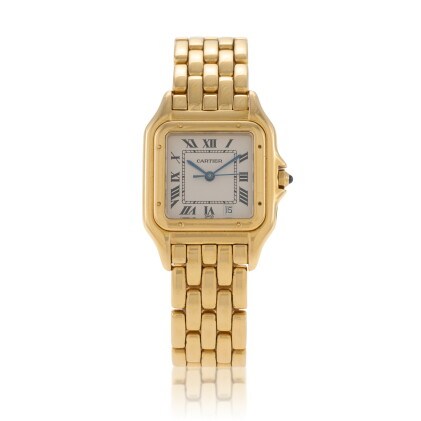 Catalog image of Panthère, Ref. 8839 Yellow gold wristwatch with date and bracelet Circa 1990