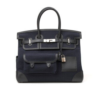 View 1 of Lot 1055: Noir Swift and Toile Birkin Cargo 35 Palladium Hardware, 2021