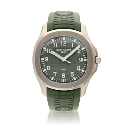 Catalog image of Reference 5168G-010 Aquanaut, Retailed by Tiffany & Co.: A white gold automatic…