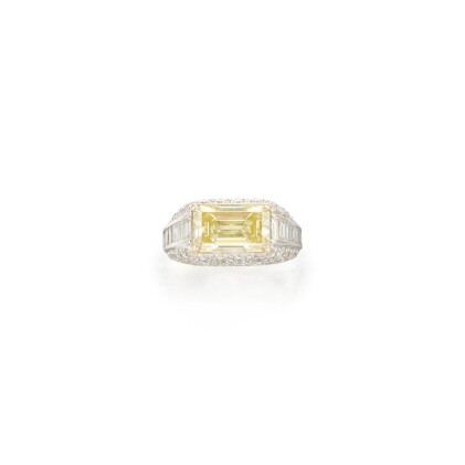 Catalog image of fancy intense yellow diamond and diamond 'trombino' ring, bulgari