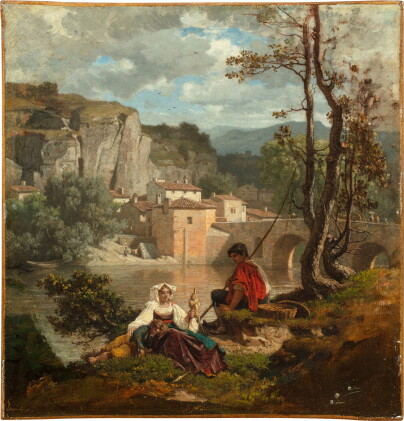 Catalog image of An animated landscape in the Roman campaign | Paysage animé des environs de Rome