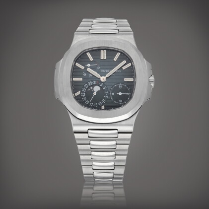 Catalog image of Nautilus, Reference 5712/1A-001 | A stainless steel wristwatch with date, moon …