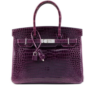 View 1 of Lot 58: Amethyst Shiny Porosus Crocodile Birkin 30 Palladium Hardware, 2010