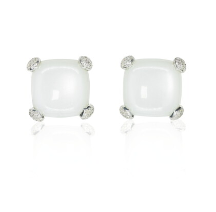 Catalog image of pair of moonstone and diamond ear clips, michele della valle