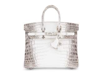 View 1 of Lot 18: Blanc Matte Niloticus Crocodile Himalaya Birkin 25 Palladium Hardware, 2021