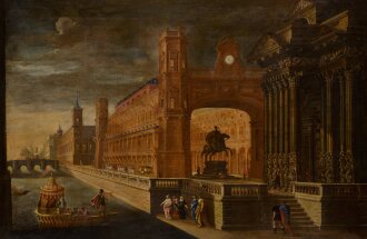 View 1 of Lot 78: An architectural capriccio, with Aeneas's arrival in Carthage in the foreground