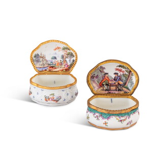 View 1 of Lot 685: Two Berlin porcelain snuff boxes, with gilt- metal mounts, circa 1770