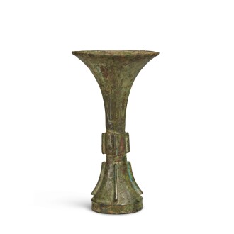 View 1 of Lot 2: An archaic bronze ritual wine vessel (Gu), Late Shang dynasty | 商末 青銅饕餮紋觚
