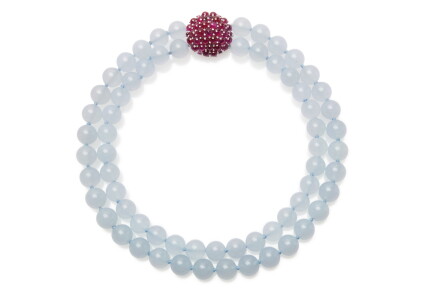 Catalog image of blue chalcedony, ruby and diamond necklace, michele della valle