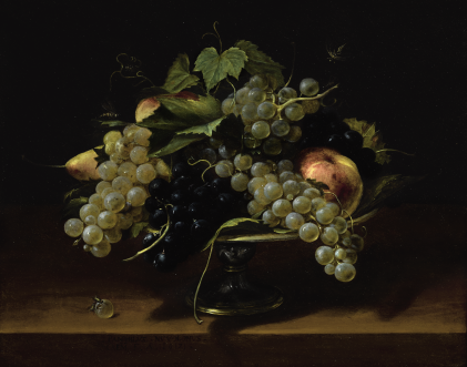 Catalog image of panfilo nuvolone | still life with grapes, peaches, and pears on a pewter tazza…