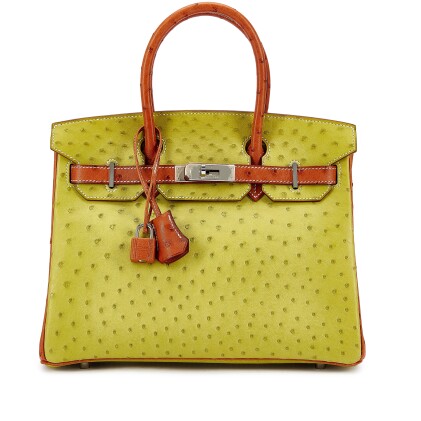 View 1 of Lot 972: Vert Anis and Gold Ostrich Custom Birkin 30 Palladium Hardware, 2007