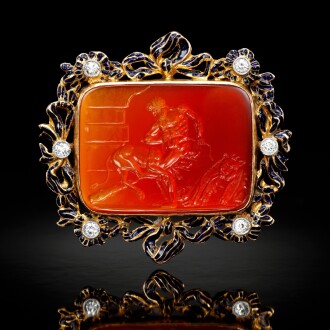 View 1 of Lot 292: Intaglio with Hercules tying up the three headed dog Cerberus