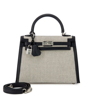 View 1 of Lot 6069: Limited Edition Black Swift and Ecru Toile Quadrille Kelly 25 Sellier Palladium Hardware, 2023